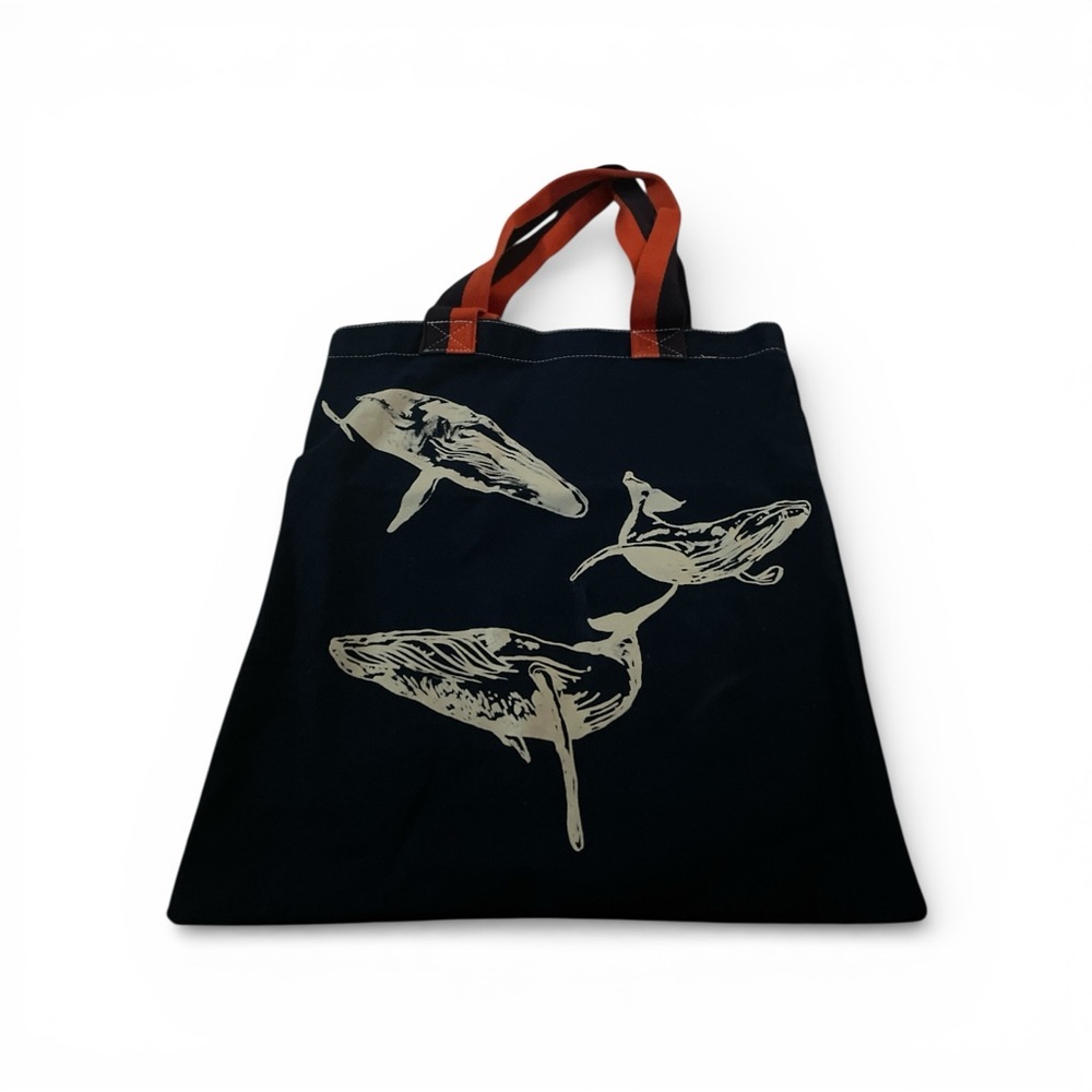 J. Crew Blue and Red Whale Print Travel Bag